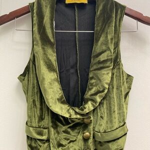 Do & Be Olive Green Velvet Scoop Neck Double Breasted Vest